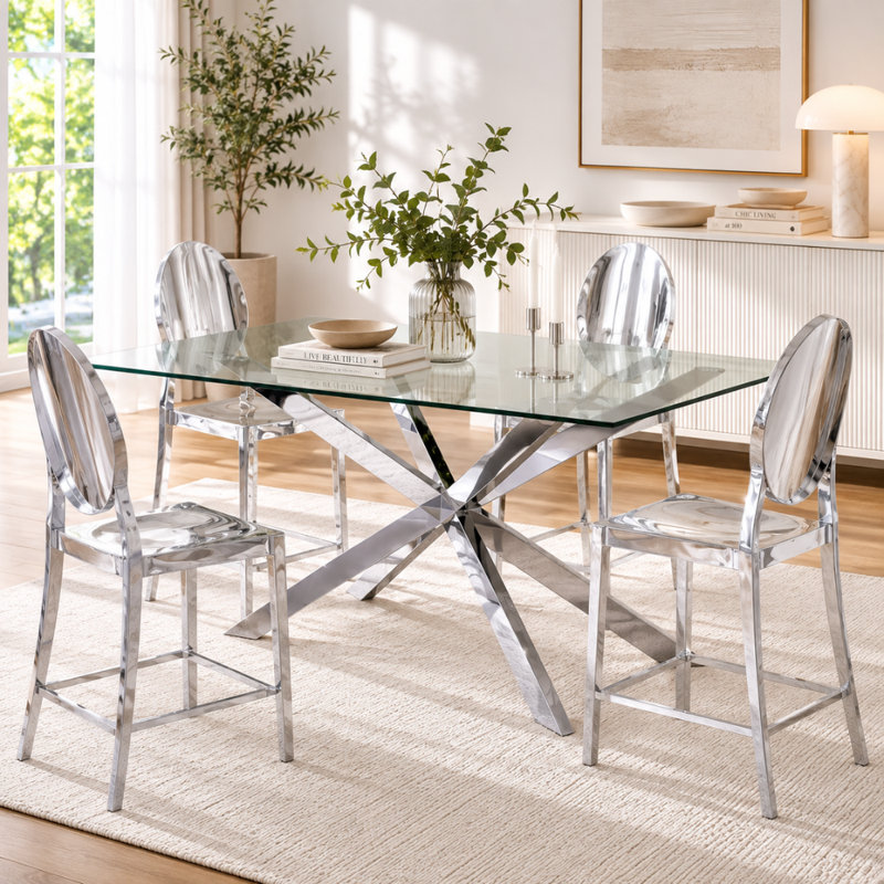 Table de salle à manger Chasta Annum, Argent argent, H 30 po x l 42 po x L 72 po