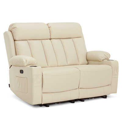 Electric Reclining Loveseat Sofa with Heat and Massage, Cup Holders & USB Charge Port, Faux Leather