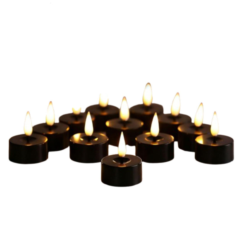 12 bougies chauffe-plat à DEL sans flamme avec télécommande - noir