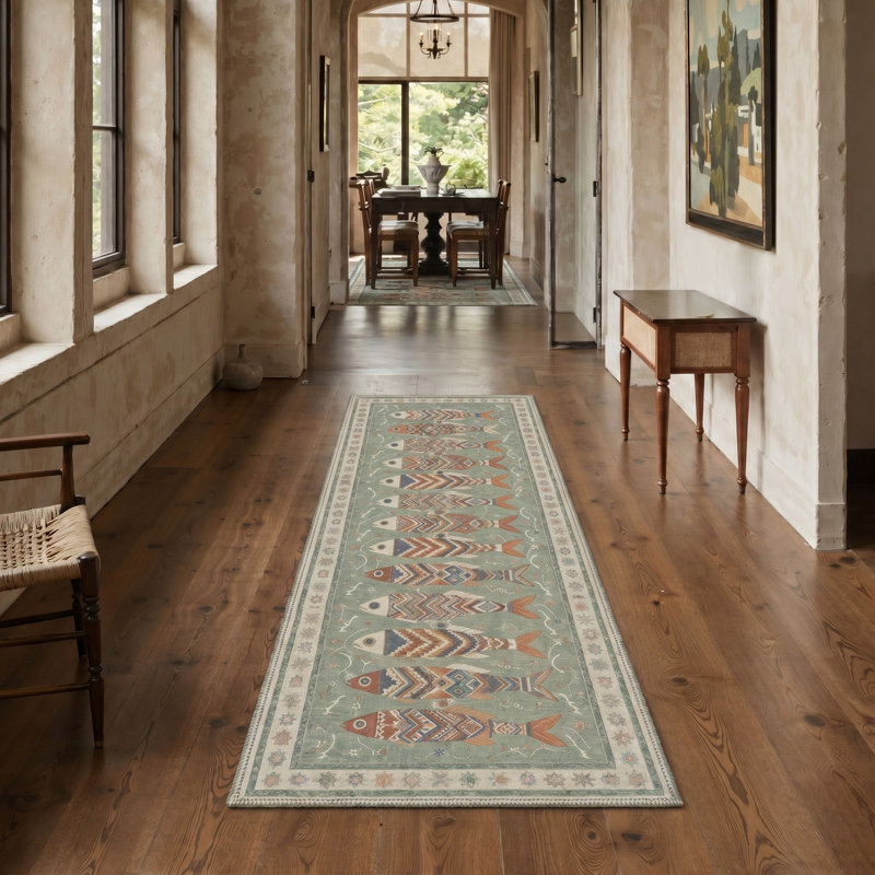 Tapis de couloir vert Arnella, Runner 2' x 7'