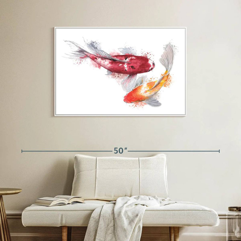 Paire de poissons Koi, Cadre flottant blanc, 40 po x 27 po