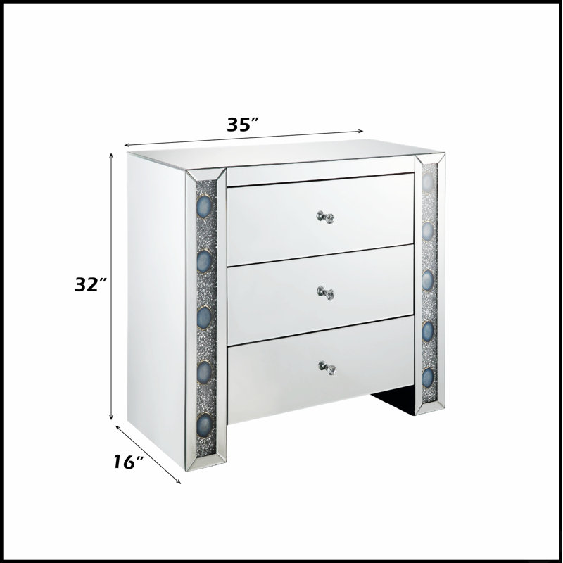 Armoire console en miroir avec 3 tiroirs, finition biseautée pour un rangement et une présentation élégants