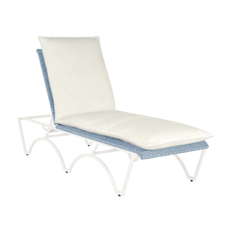 Savoy N-Dura Resin Wicker Outdoor Chaise Lounge, No Welt, Natural White, Chalk/Chambray