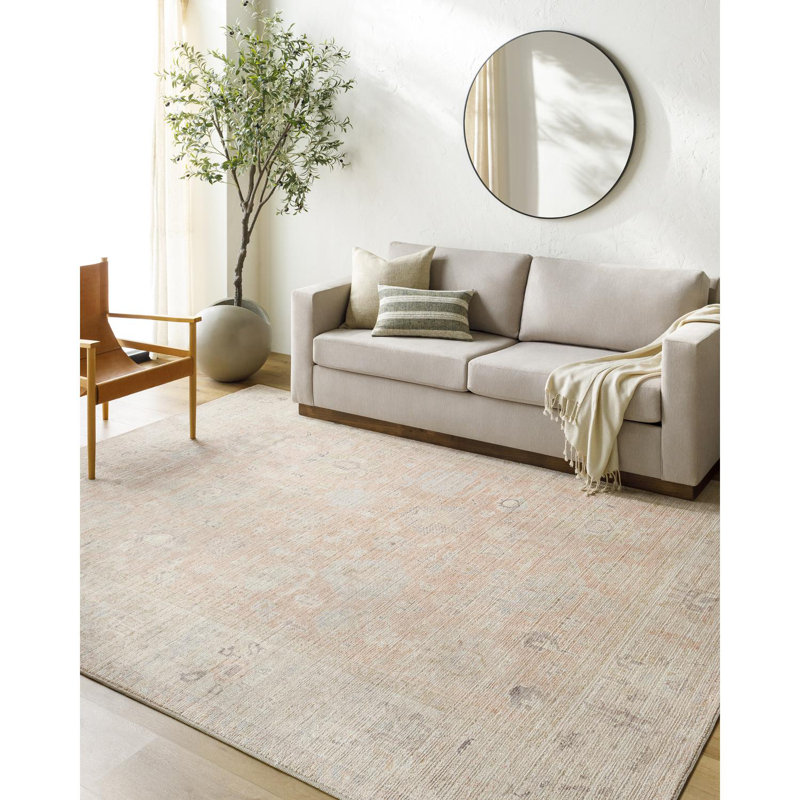 Vintage Pink and Beige Rectangular Machine-Woven Area Rug