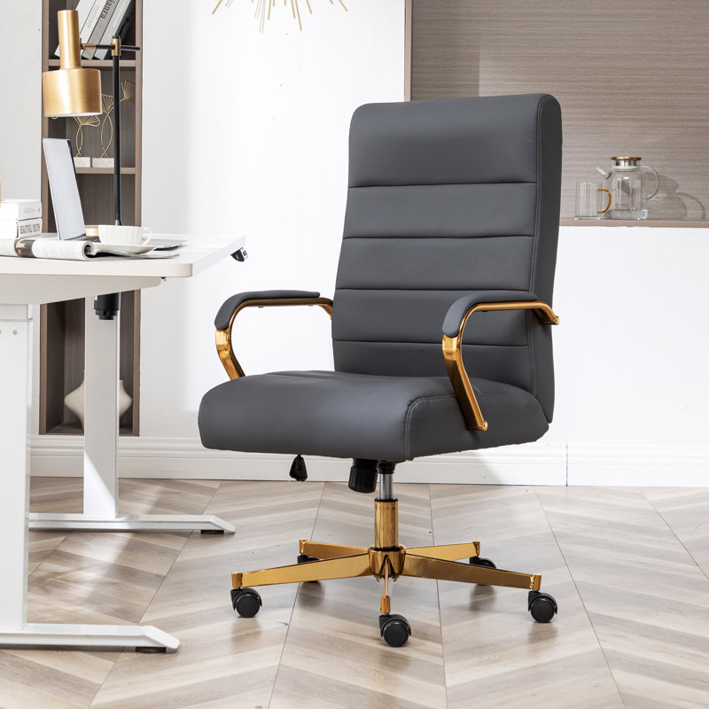 Ergonomic Upholstered High-Back Swivel Office Chair, Gray