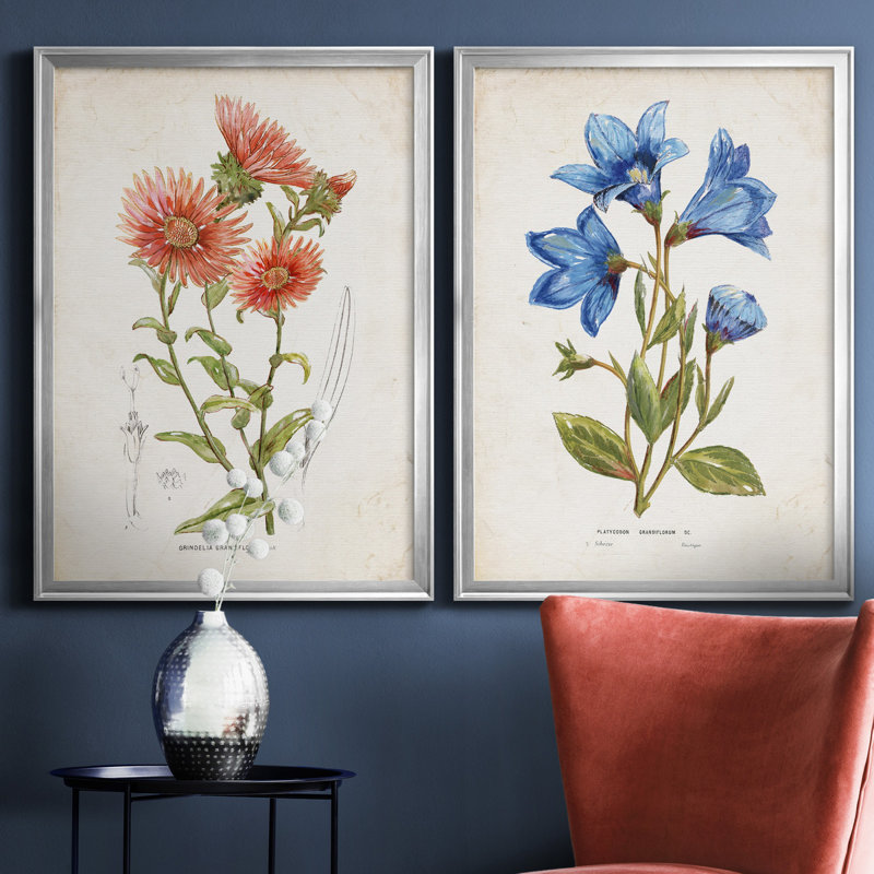 «Botanical I», ensemble de 2 reproductions d'art, H 22,5 po x l 61 po x P 1,5 po, Toile encadrée argentée, Pas de tapis