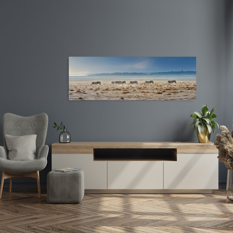 Zebras Across The Plain by Piet Flour - Wrapped Canvas Panoramic Print, 121.92 cm H x 40.64 cm W