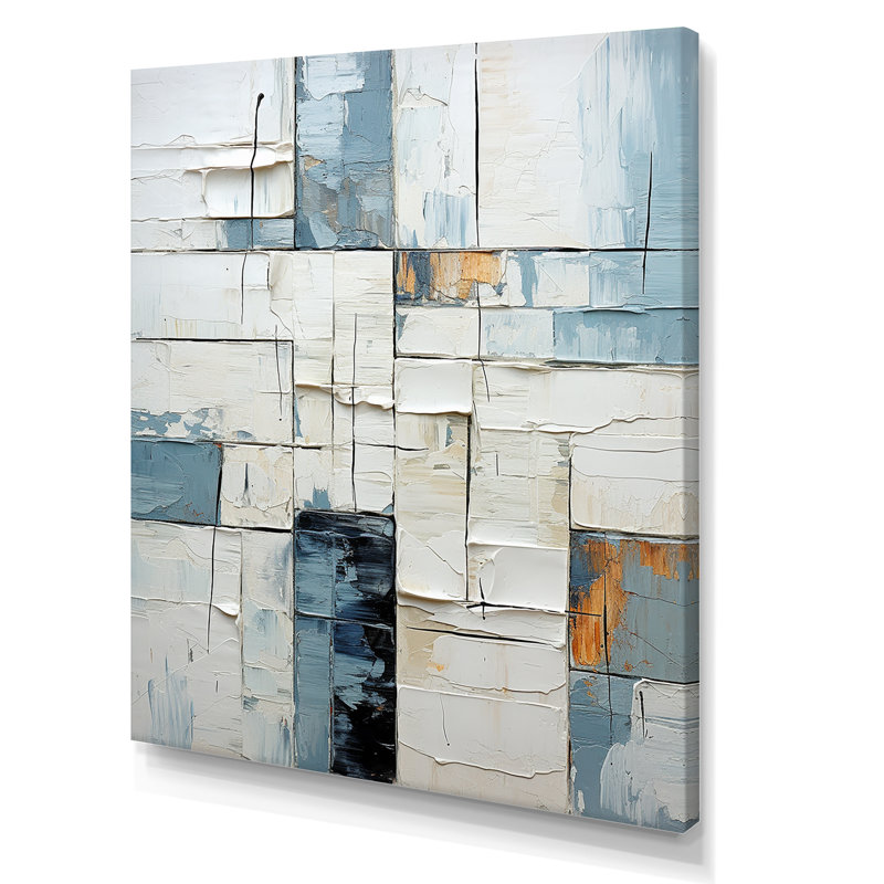 Cubisme bleu et blanc Fight I - formes abstraites, décoration murale, Toile tendue, H 32 po x l 24 po x P 1 po