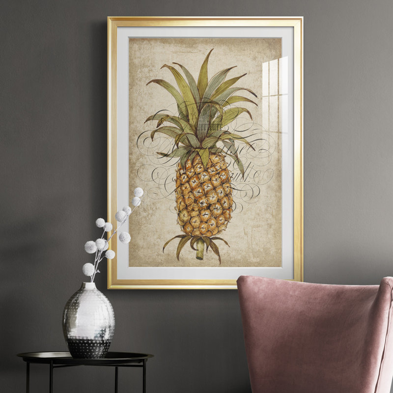 Pineapple Study II, reproduction encadrée de qualité supérieure - prête à être accrochée, Cadre doré