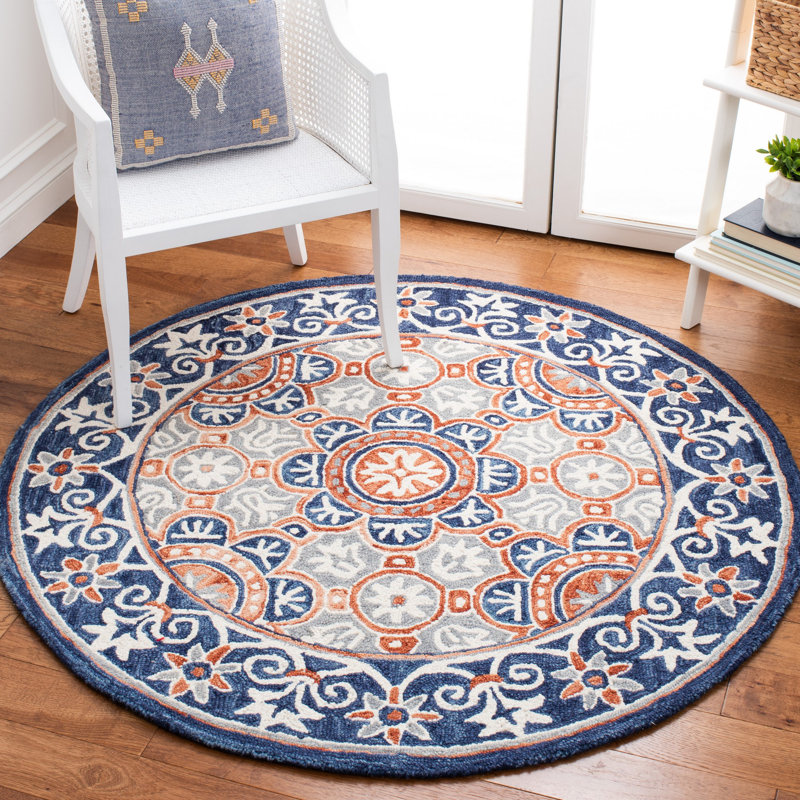 Tapis oriental en laine et coton touffeté à la main avec micro-boucle, Rond 5 pi