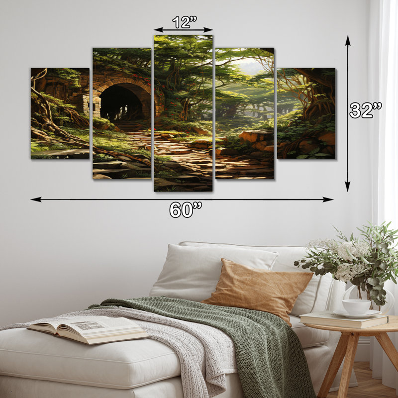 Green Tunnel Enchanted Forest Earthy I - Décoration murale paysages - 5 panneaux