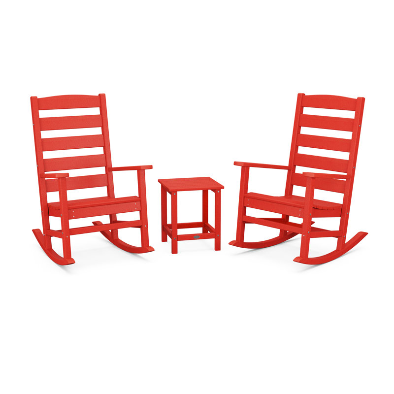 Ensemble de chaises berçantes 3 pièces POLYWOOD x Sol 72 Destini, Rouge coucher de soleil