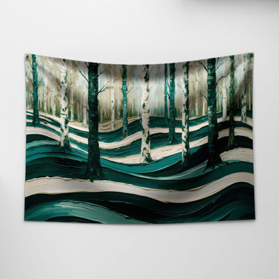 Tapisserie murale horizontale rayée vert forêt et crème