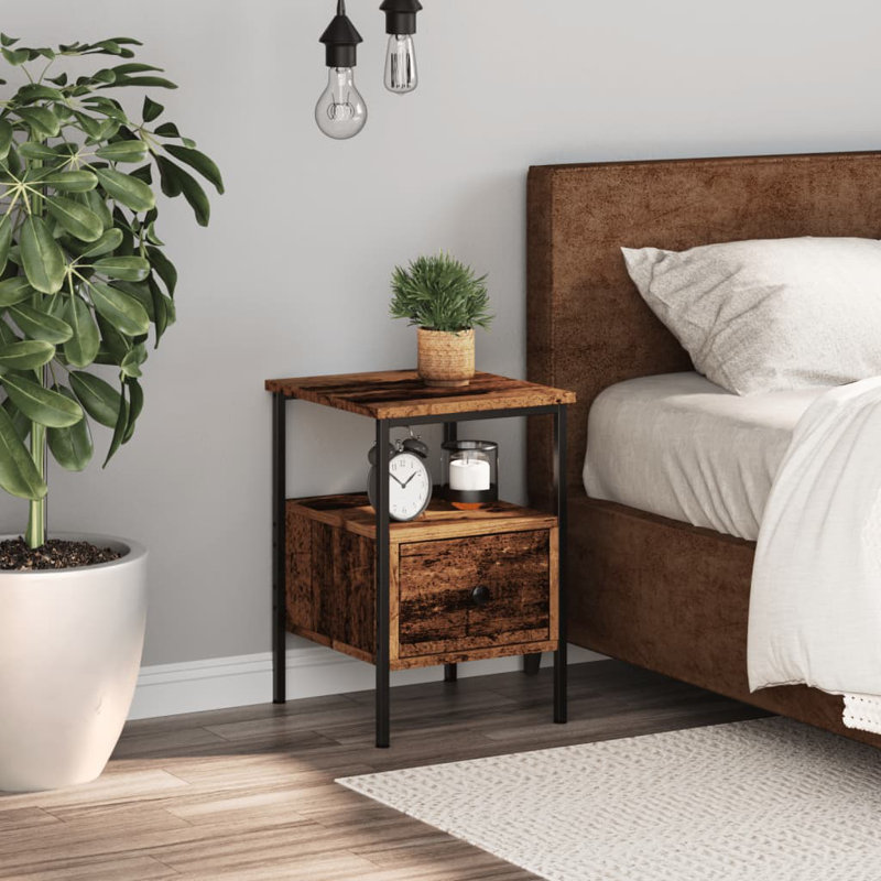 34cm W Manufactured Wood Bedside Table, Old Wood