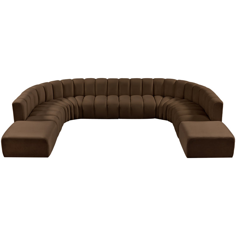 Hurlburt Upholstered Curved Sectional with Ottoman Reversible, Brown Velvet