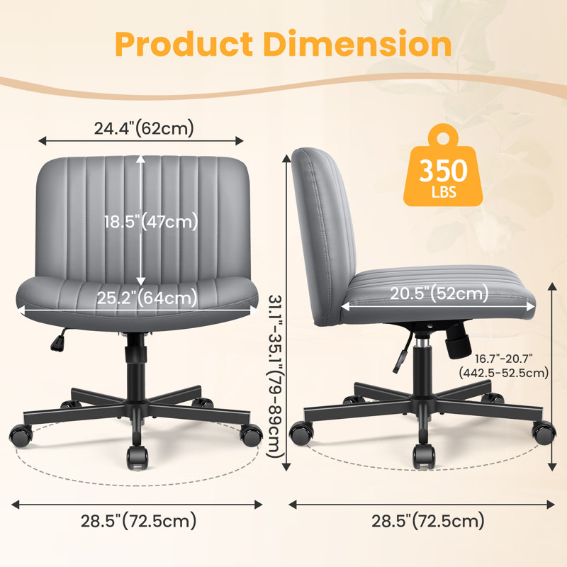 Wheeled Wide Seat Leisure Office Chair, Gray