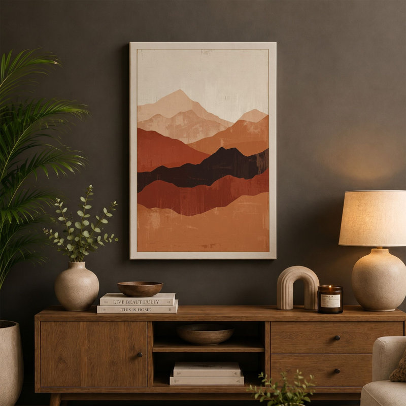 Mountains at Dusk Minimalist - Wrapped Canvas, 24x16 - 61.0 x 40.6 cm, Terracotta Border