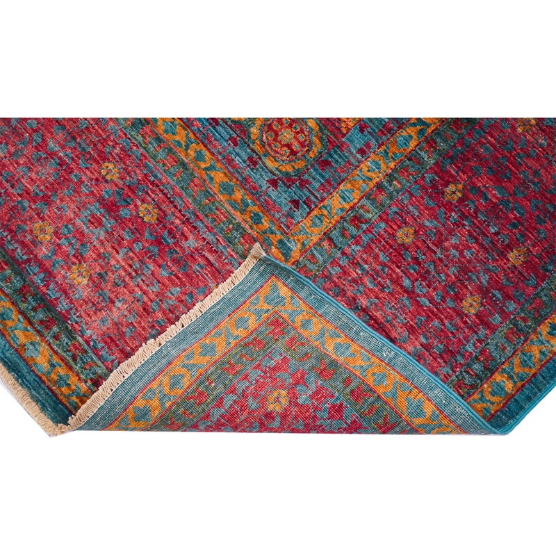 Tapis bleu / rose de haute qualité noué à la main
