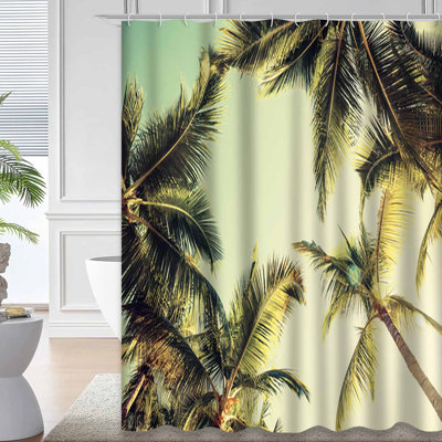 Coconut Palm Trees Bright Sky Vintage Shower Curtain with 12 Hooks