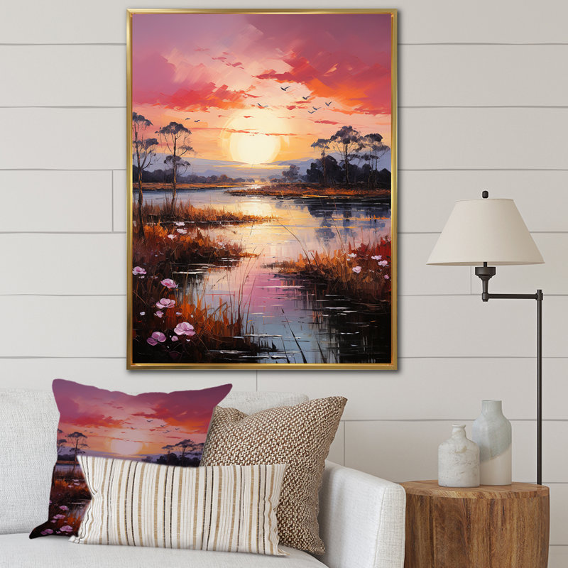 " Lakeside Sunrise Tranquility I " Print, Gold Floater Framed, 44" H x 34" W x 1.5" D
