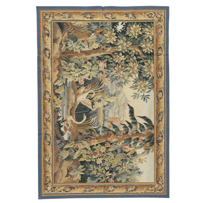 Hand-Knotted High-Quality Green and Blue Area Rug