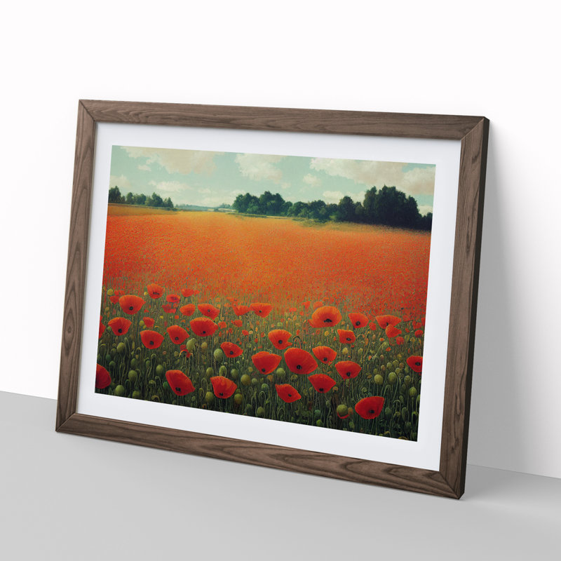 Unusual Poppy Field Flowers - Framed Print, 34cm H x 46cm W x 2cm D, Walnut