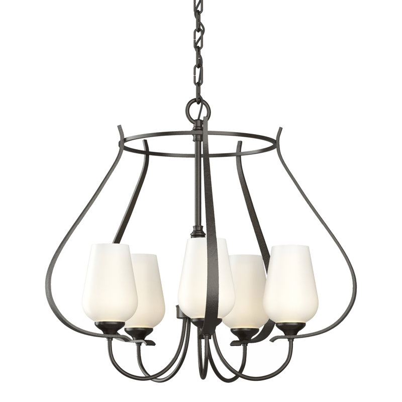Lustre géométrique à 5 lumières Flora, Verre opale, Bronze huilé