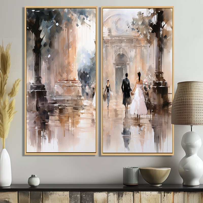 «Fashion Impressionist Elegance II», ensemble d'art mural glamour, 40" H x 40" W, Impression encadrée flottante, Cream