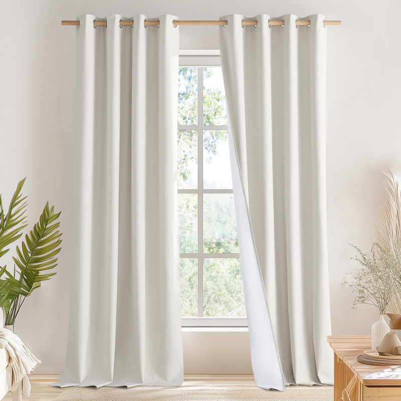  100% Blackout Faux Linen Curtains for Living Room Grommet Privacy Insulated Drapes, Set of 2, Cream, 52" W x 102" L