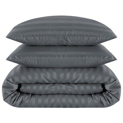 Renze Microfiber 250 TC Reversible Stripe Duvet Cover Set with Pillowcases