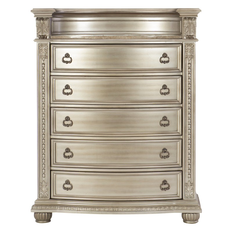 Meuble de rangement de luxe à finition argentée 1 pièce avec 5 tiroirs en marbre véritable de style européen