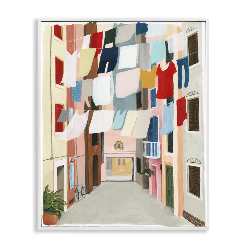 'Colourful Laundry Day' Print, 14" H x 11" W, Coastal White Framed Giclee