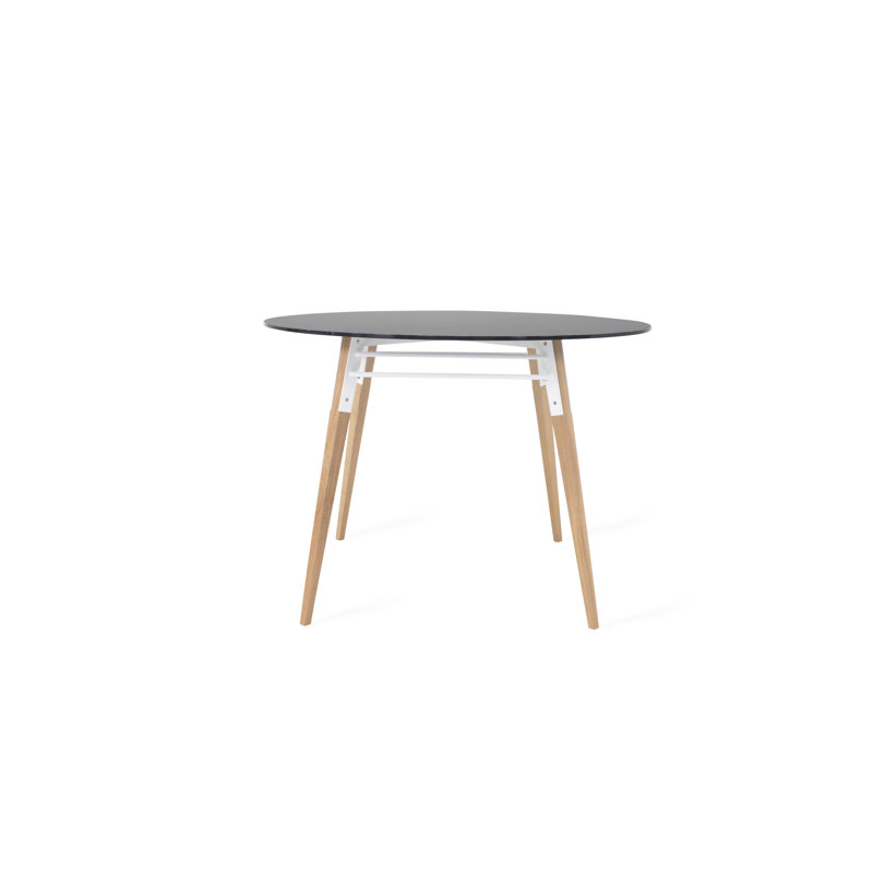 Tronk Round Glass Top Dining Table, White/Oak