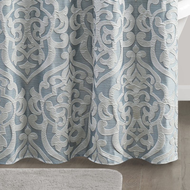Rideau de douche jacquard, Argent / turquoise