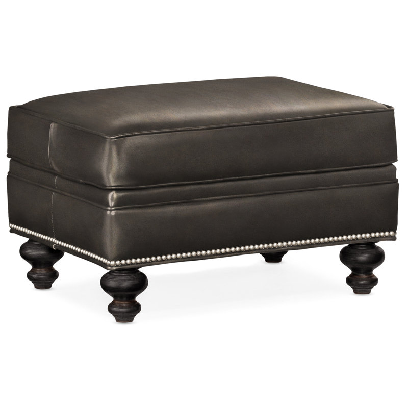 West Ottoman, Anilina Hunter Genuine Leather, Plantation, Pewter