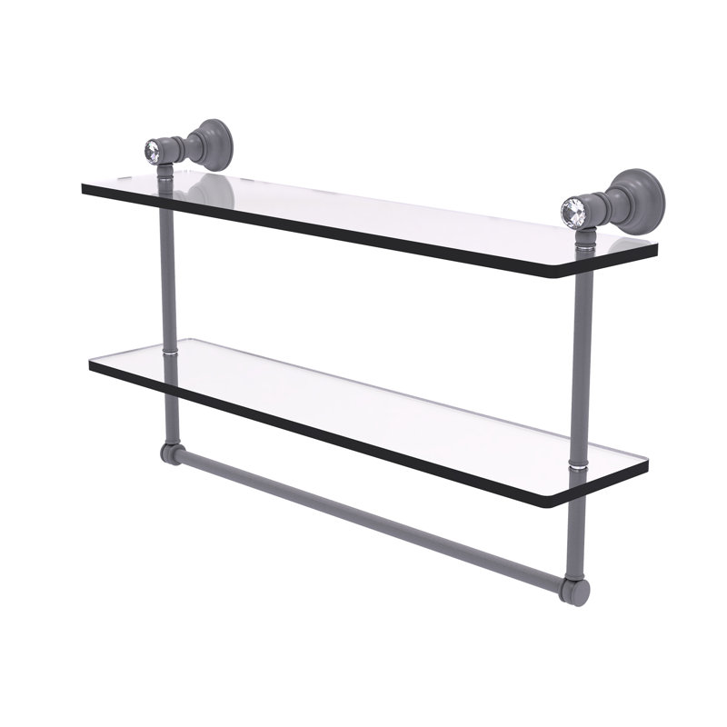 Freyja 2 Piece Glass Accent Shelf with Towel Bar, 5.54" H x 22" W x 9.5" D, Matte Gray