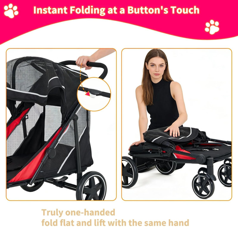 Poussette robuste pour chiens de très grande taille, jogger pliable pour animaux en une seconde avec roues tout-terrain de 11 po, amortisseur de chocs, lit amovible et panier de rangement