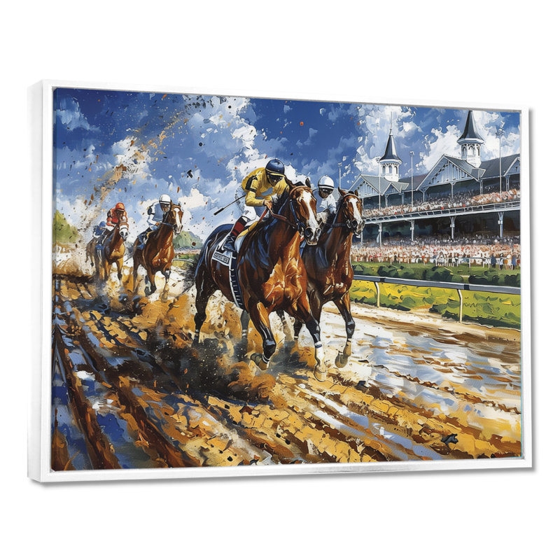 Marlyin - course de chevaux, art mural, H 12 po x l 20 po x P 1 po, Cadre flottant blanc