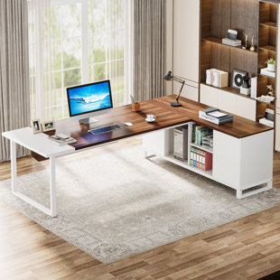 Tribesigns Modern L-Shaped Office Desk with File Cabinet, 55 inch Large  Corner Computer Desk Workstation Executive Desk with Storage Shelf for Home
