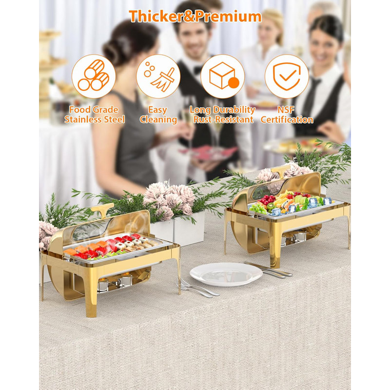 Réchaud à roulettes pour buffet, chauffe-plat 9QT, Doré
