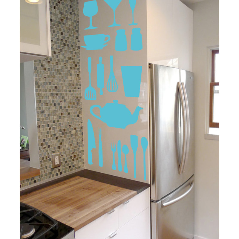 Décalcomanie murale de cuisine, H 51 po x l 40 po x P 0,01 po, Bleu geyser