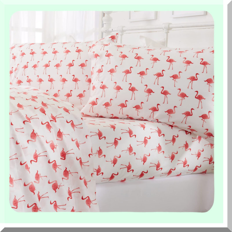 Coastal Flamingo Bliss 3-Piece Microfiber Sheet Set - Ultra-Soft Nautical-Printed Sheets with Beach-Themed Patterns, Wrinkle & Fade Resistant Bedding.