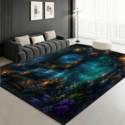 Tapis Night Forest Waterfall, motif de paysage étincelant, tapis antidérapant lavable à la machine, décoration intérieure artistique pour salon, chambre à coucher, salle de jeux, bureau, salle de loisirs, appartement
