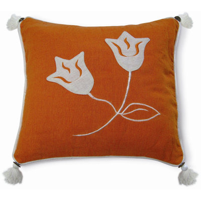 Embroidered Cotton Reversible Throw Pillow