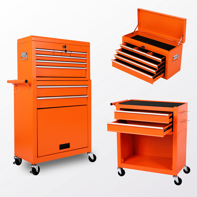 Rangement d'outils en métal, 8 tiroirs, coffre supérieur amovible 2 en 1, rangement organisé - armoire à tiroirs, chariot, fabrication entièrement en acier