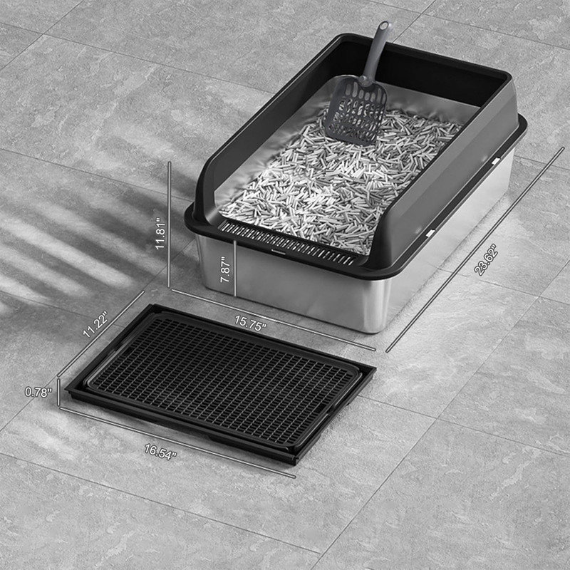 Stainless Steel Cat Litter Box with Lid Large Litter Box for Big Cats Non-Stick Stainless Steel Cat Boxes High Sides, Kitten Metal Boxes, Anti-Leakage, Easy to Clean