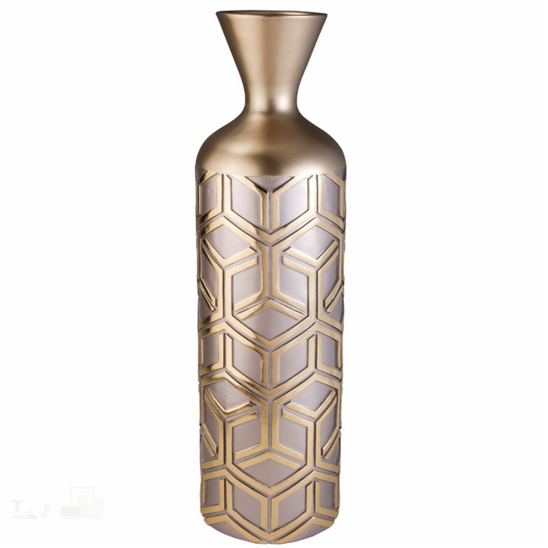 Élégant vase haut en polyrésine de 22 pouces avec motif rose tissé, parfait pour la décoration moderne et les arrangements floraux.