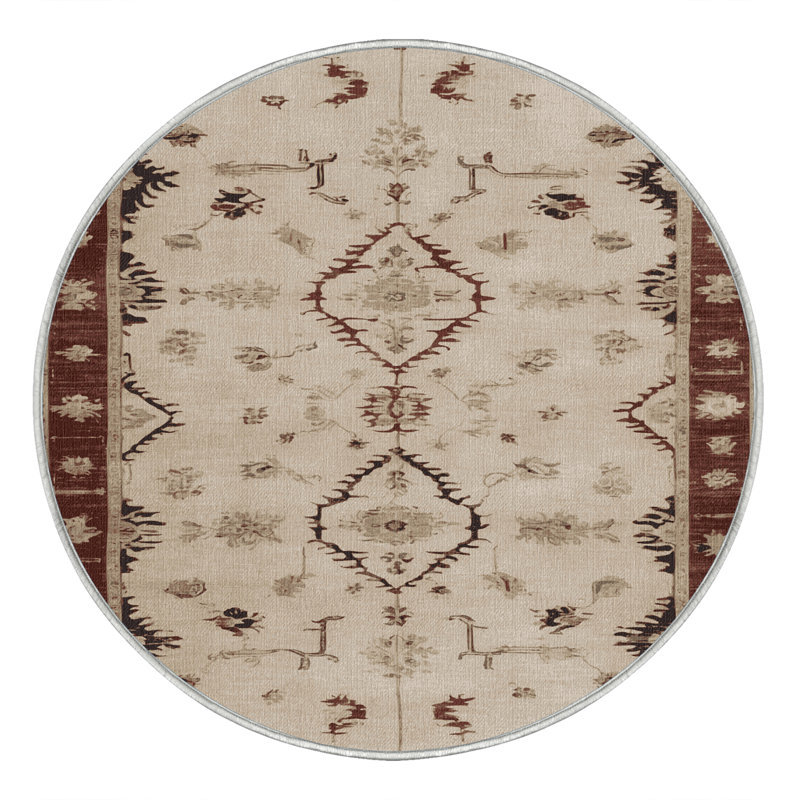 Tapis beige surteint lavable à la machine, Rond 6 pi