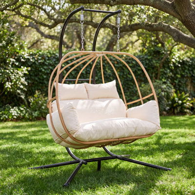 Allenhurst 2-Person Porch Swing with Stand and Cushion, Indoor Outdoor Swing Egg Chair for Patio, Porch & Balcony