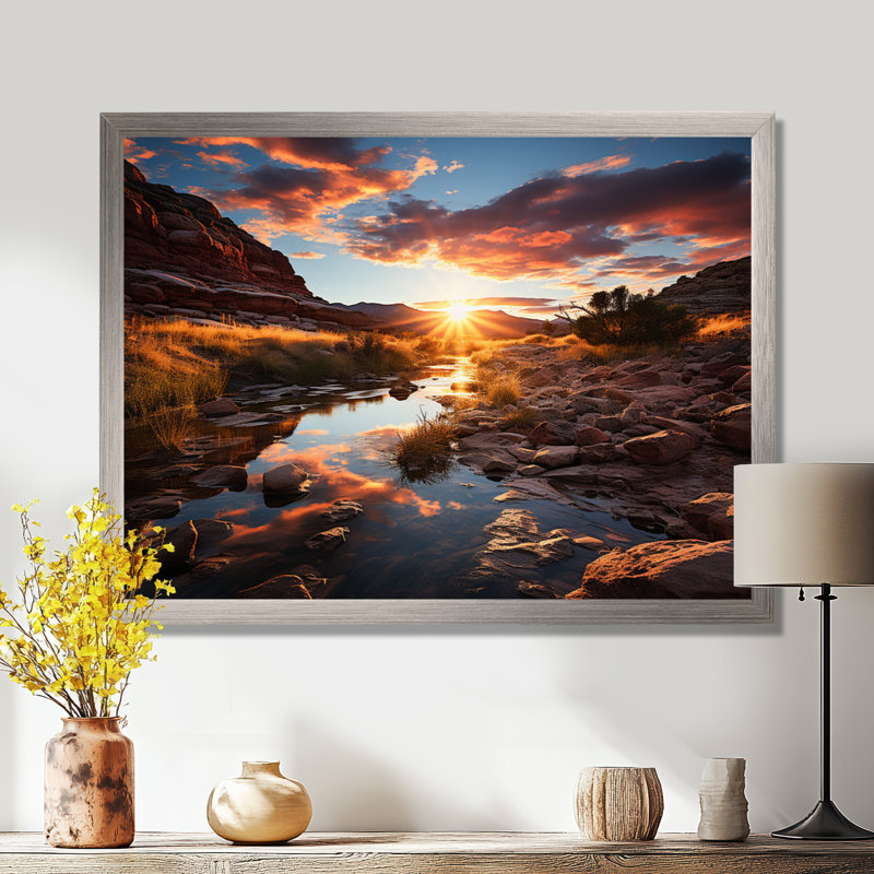 Coucher de soleil à Utah Mountain II - Utah, art mural, H 24 po x l 32 po x P 1 po, Cadre argenté